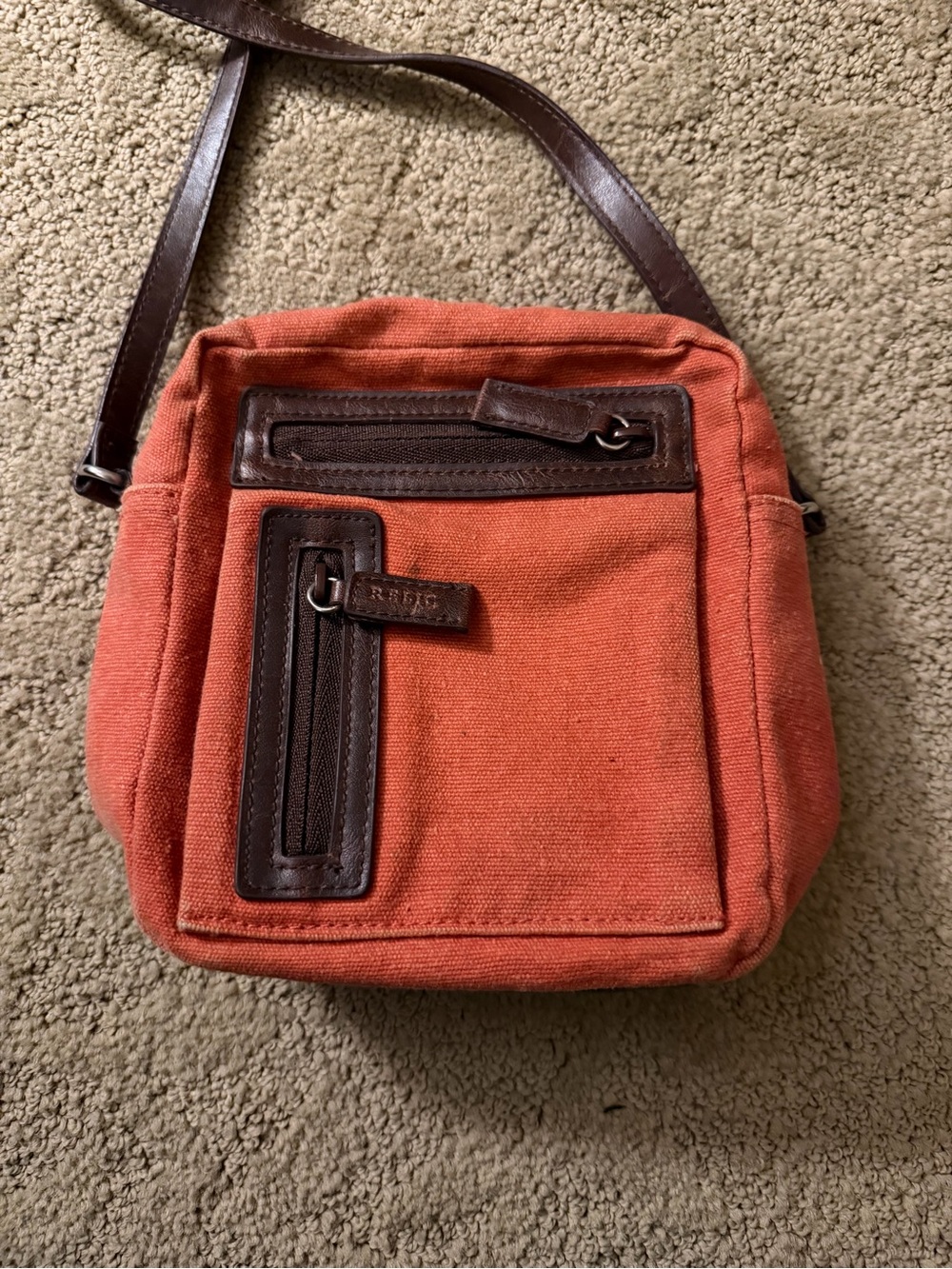 Y2K Relic Orange Canvas Crossbody with Brown Trim